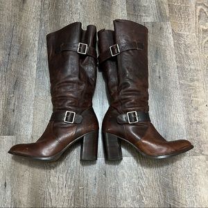 Made in Brazil Womens Brown Leather Knee-High boot size 8 w/ adjustable calf